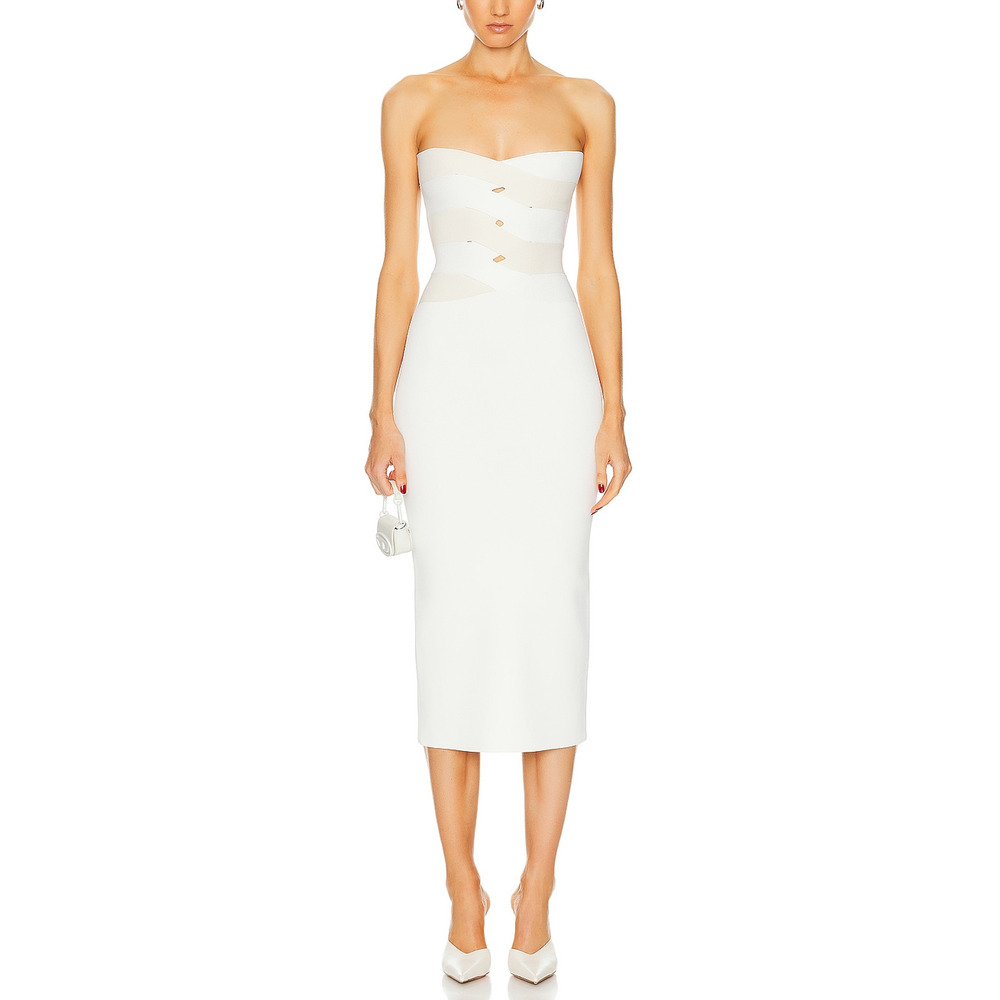 Dion Lee Strapless Cream Interlocking Weave Midi Dress Size S